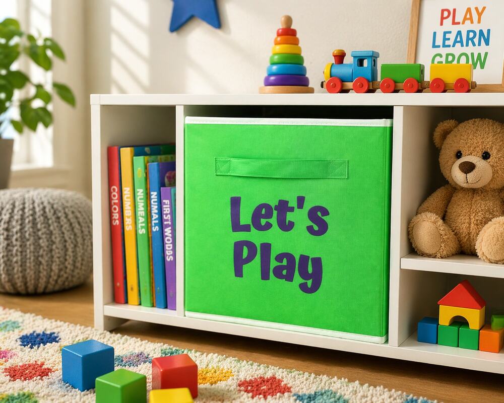 Let’s Play Green Fabric Storage Cube 11 Inch Toy Bin Kids Room Nursery New
